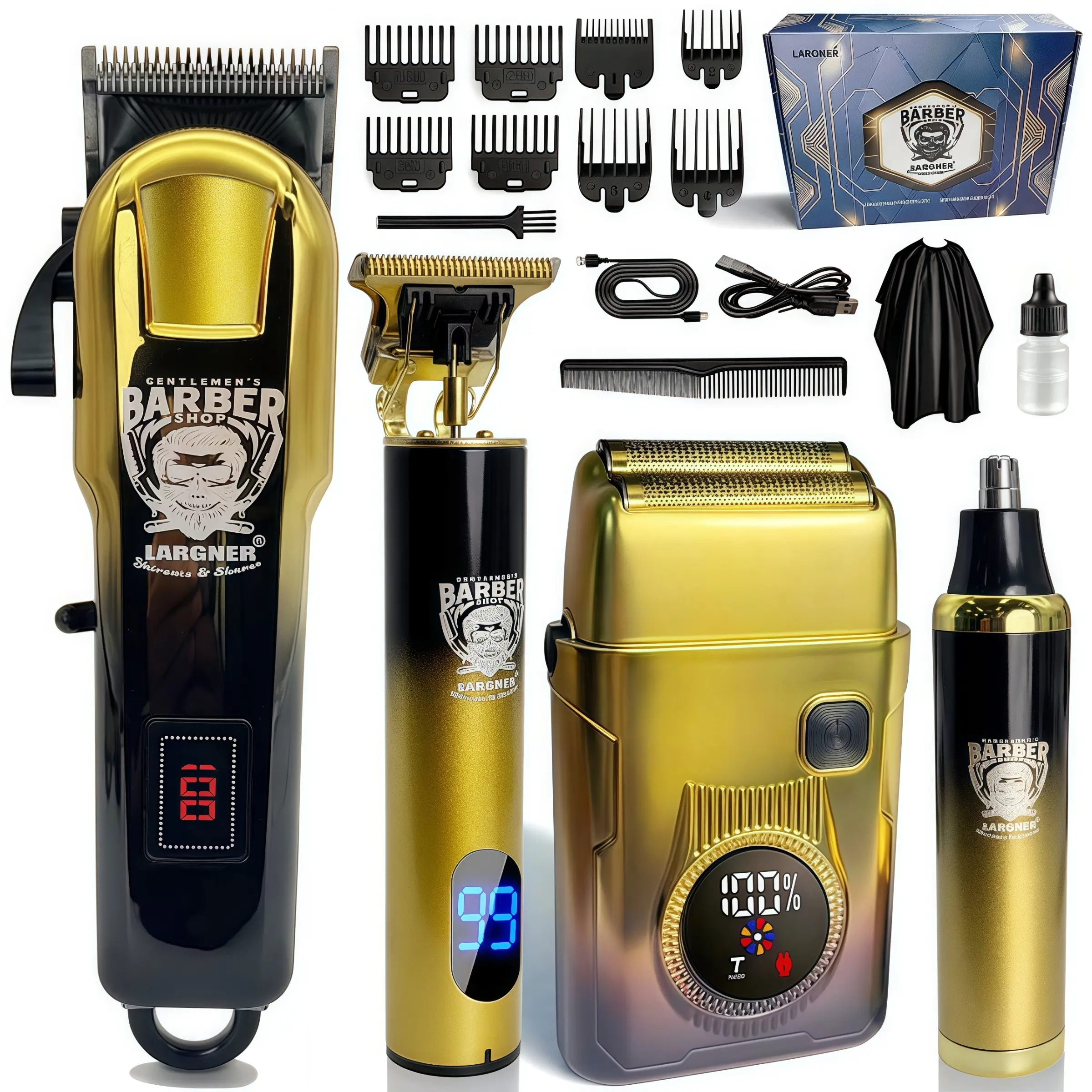 Men's Grooming Kit, Electric Shaver, Wireless Trimmer & Cordless Trimmer Set, Rechargeable Beard & Nose Hair Clipper, Professional Facial Beauty Tools, Digital Beard Trimmers