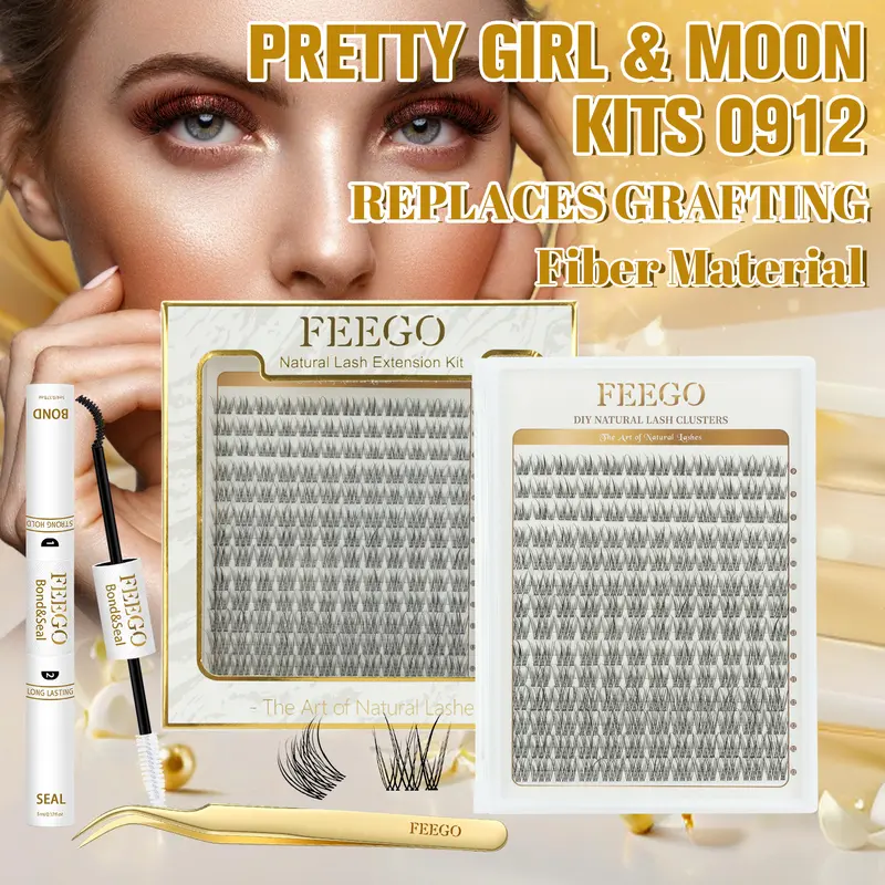 FEEGO Natural Lash Clusters 168pcs Clusters C Curl 9-12mm DIY Eyelash Extension Lightweight Comfortable Reusable Individual Lashes False Eyelashes DIY at Home