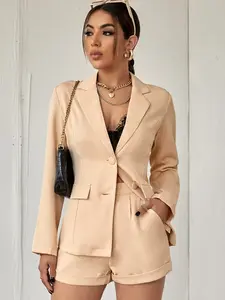 Two piece women's Korean style suit jacket shorts casual fashion set, suitable for autumn and winter, suitable for home, indoor, and outdoor wear