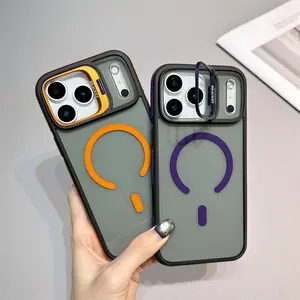 Luxury New Magnetic Shockproof Case For iPhone 17Pro Max 16Pro 15 14 13 12 Pro Max 15Plus Phone Cover Anti-fall Stand Camera Protectors Shot protection Folding Stand Cases Orange Black