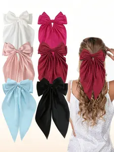 Women's Large Size Satin Bow Hair Clips, 6-Pack Casual Holiday Accessories, Perfect for Daily Wear and Vacation Style, Hair Clip Set