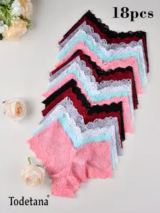 18-Pack Ladies' Soft & Comfy Knickers for All Seasons: This Sexy, Low-Rise Lace Panty is Ideal for Daily Wear & Travel. Featuring Scallop Trim & Bow Decor, this Bridal Underwear is Breathable & Elastic.