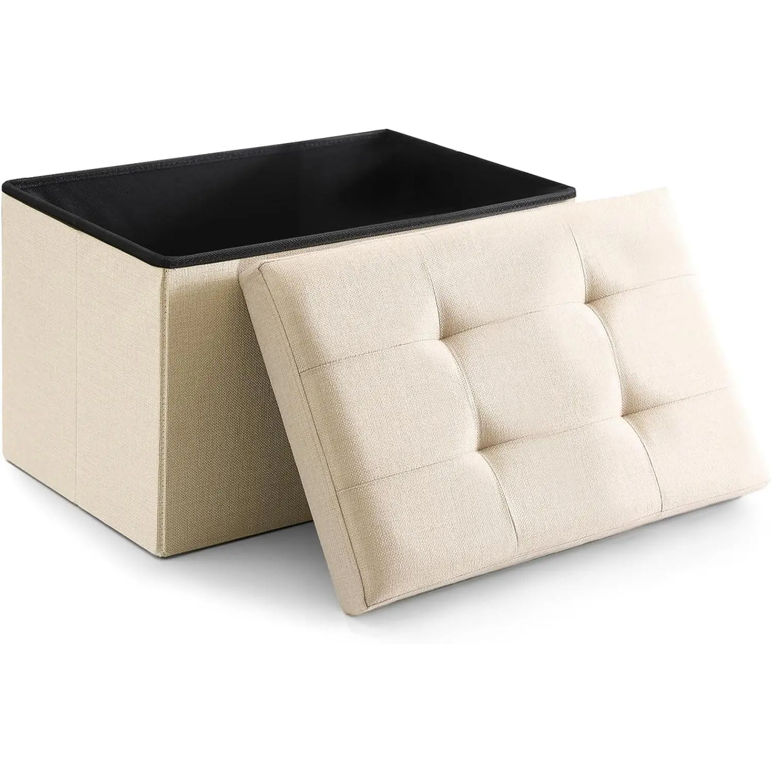 Storage Ottoman Cube Small Footrest Foldable Seat Foot Stools Square Tufted Ottoman Linen Beige