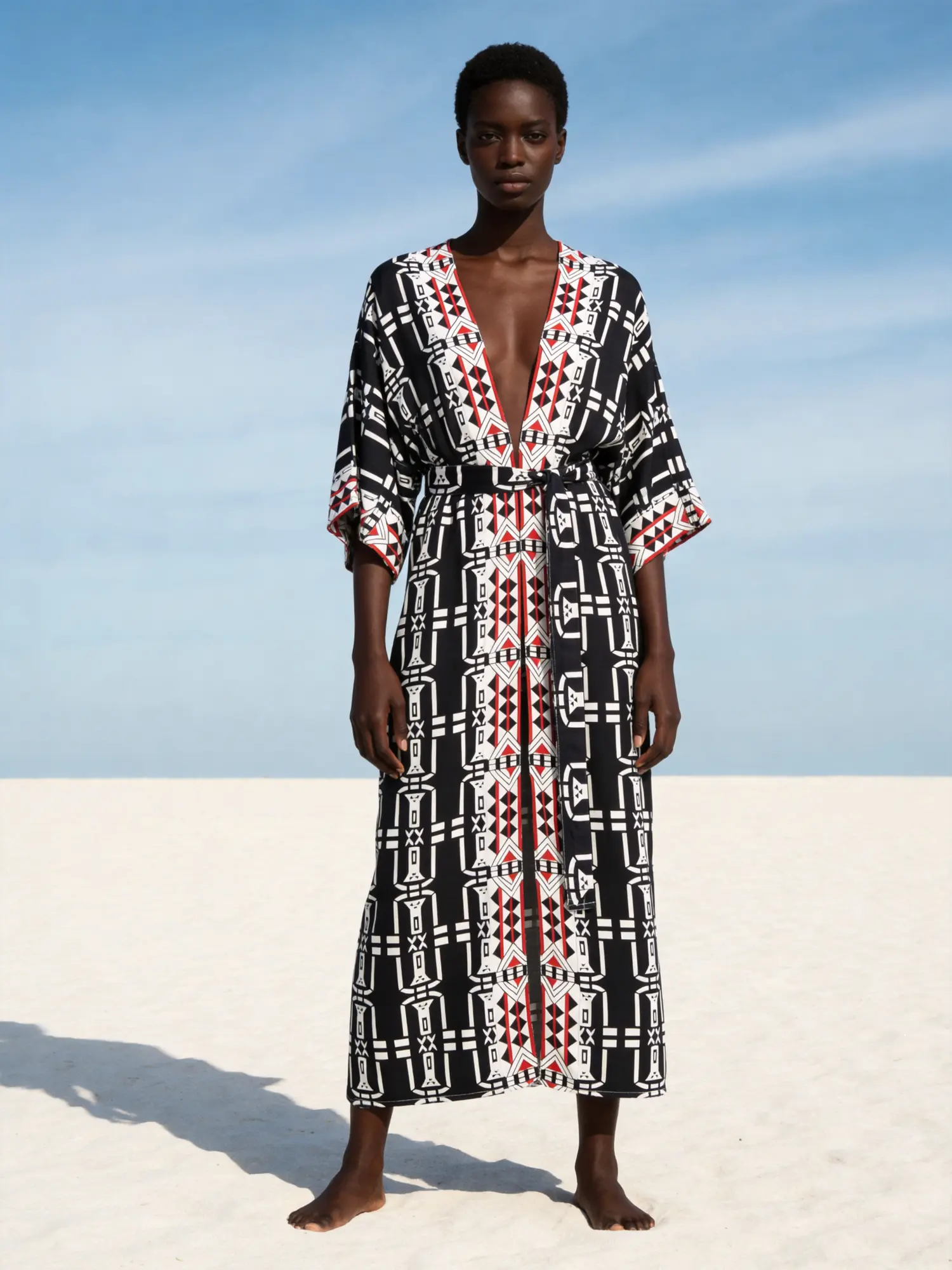 Black Geometric Kimono cover ups for women summer outfits plus size sundress loose fit swimsuit coverup beach cover ups