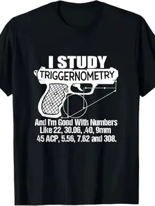 Men'S Casual Graphic T-Shirt - "I Study Triggerometry" Print |   Breathable Round Neck Tee, Regular Fit, All-Season Comfort, Machine Washable, Casual Wear |   Playful Print, Breathable Fabric