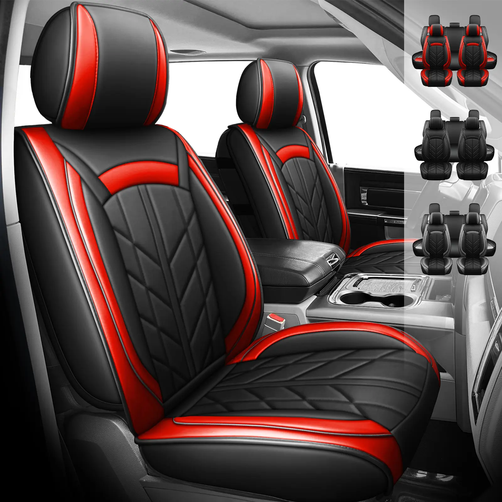 Custom Fit Truck Seat Covers For Chevy Silverado & GMC Sierra All Years Crew Cab, Waterproof PU Leather Full Set Front & Rear Split Design Seat Cushion Protectors Airbag Compatible Easy to Clean & Install