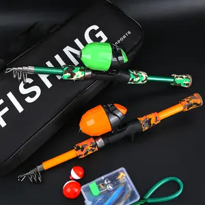 Fishing Rod Spinning Reel Set, 2 Retractable Fishing Poles with Reels, Net, Lure Box, Floats & Storage Bag, Ideal for Beginners, Telescopic Rod