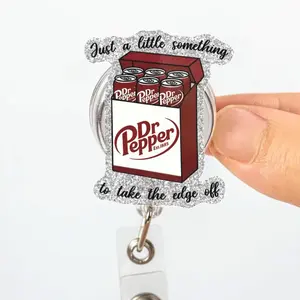 Dr Pepper Soda Badge Reel, Caffeine Humor ID Holder, Retractable Clip Accessory