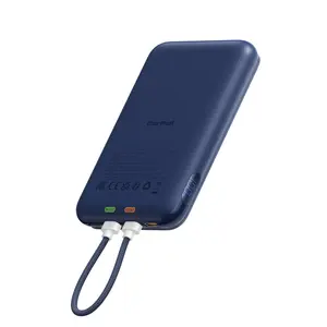 Charmast 10000mAh Wired Power Bank 20W Fast Charging Portable Charger with Removable Cable and LED Display, Slim Non-Wireless Battery Pack for Phones and Tablets