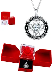 Celtic Knot Shield Pendant Necklace, Irish Celtic Knot Guardian Necklace with Elegant Rose Box, Perfect Holiday Gift for Easter Halloween Christmas