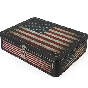 American Flag Secret Storage Box – Vintage Metal Tin with Lock & Key for Home Decor or Gifts