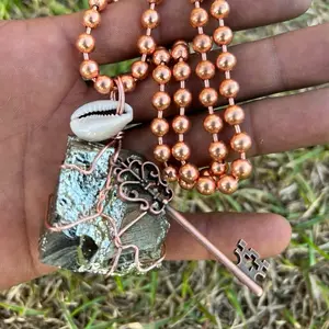 Wealth Magnet Necklace - Handmade Peruvian Pyrite Set in Pure Copper