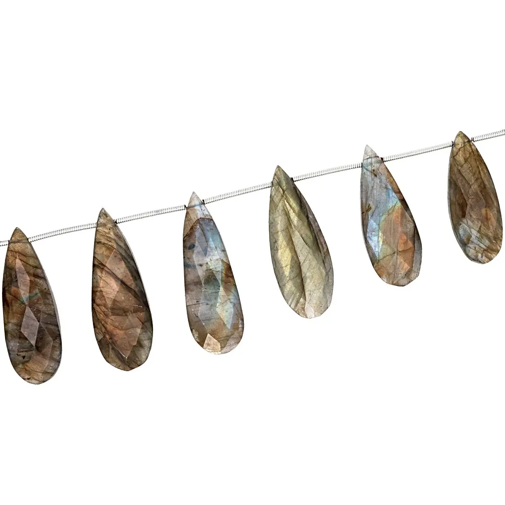 JTV Labradorite 10x25-15x40mm Long Pear Shape Bead Strand Approximately 8" in Length