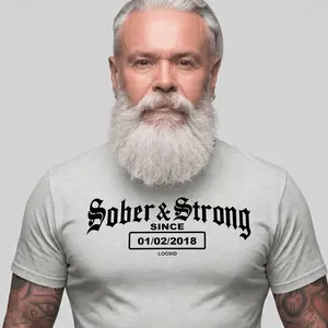 Sober T Shirt | Men's Old School Sober & Strong Tee with Personalized Sobriety Date