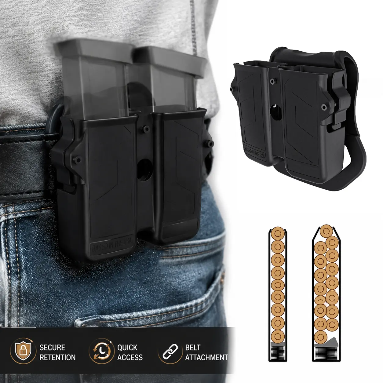 Double Magazine Holder, 9mm 10mm 40 45 Single & DoubleStack Magazine Pouch, Universal Magazine Holster forGlock/Sigsauer/S&W/Beretta/Taurus/H&K/Springfield/CZ/Ruger/1911Mags