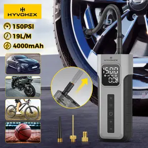 Portable Tire Inflator, HYVOHEX C2 Cordless Air Pump with Auto Shutoff, Digital Pressure Gauge & LED Light for Car Tires, Bikes, Motorcycles & Balls