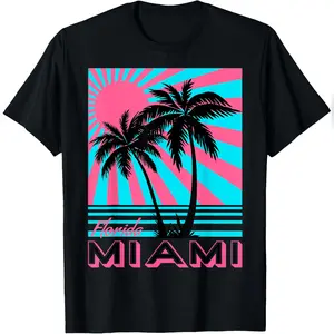 Miami Beach Tshirt Florida Miami Palm Trees T-Shirt T-Shirt Relaxed Fit Cotton