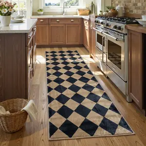 Checkered Easy Flannel Runner Rug, Hallway Kitchen Runner Rug Non Slip Washable Outdoor Carpet for Entryway Indoor, Checkerboard Indoor Outdoor Carpet for Hallway Entry