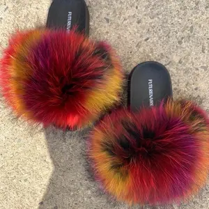Tropical Mix Genuine Slides for Women Sizes 5.5-12 Colorful Faux Fur Comfortable Fashion Shoes - Girl