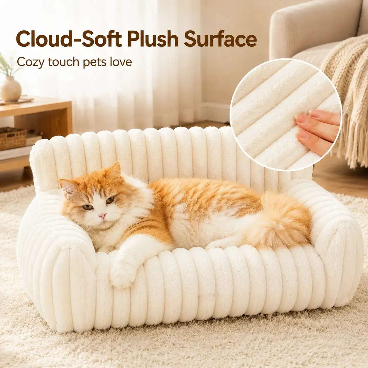 Fluffy Corduroy Cat Couch