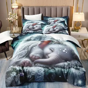 3-piece elephant duvet cover set (1 * duvet cover + 2 * pillowcase, excluding quilt core pillow core), super soft, comfortable and breathable plume, quilt cover of various sizes, suitable for bedroom, dormitory room home decoration