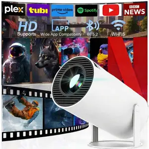 White Mini Portable Projector WiFi 5 BT5.2, 180° Rotation, Android 11.0, Built-in Netflix, Full HD for Home Theater & Business Use