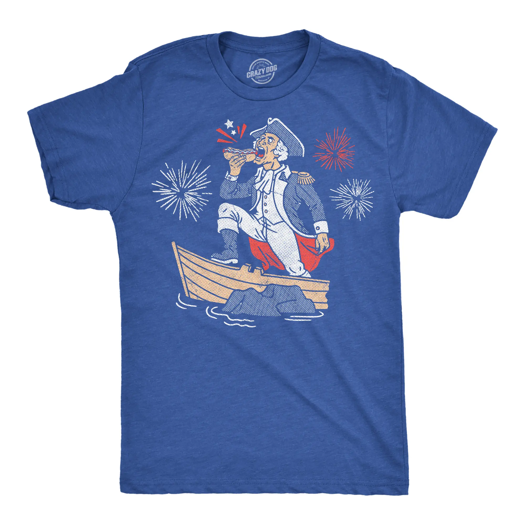 Mens Funny T Shirts George Washington Hot Dog Fourth Of July Tee For Men Mens Funny T Shirts Cool Vintage Fashion T-Shirt Gift Classic Menswear Patriotic Apparel for Men Funny Food Short Sleeve Novelty Tees for Royal - G