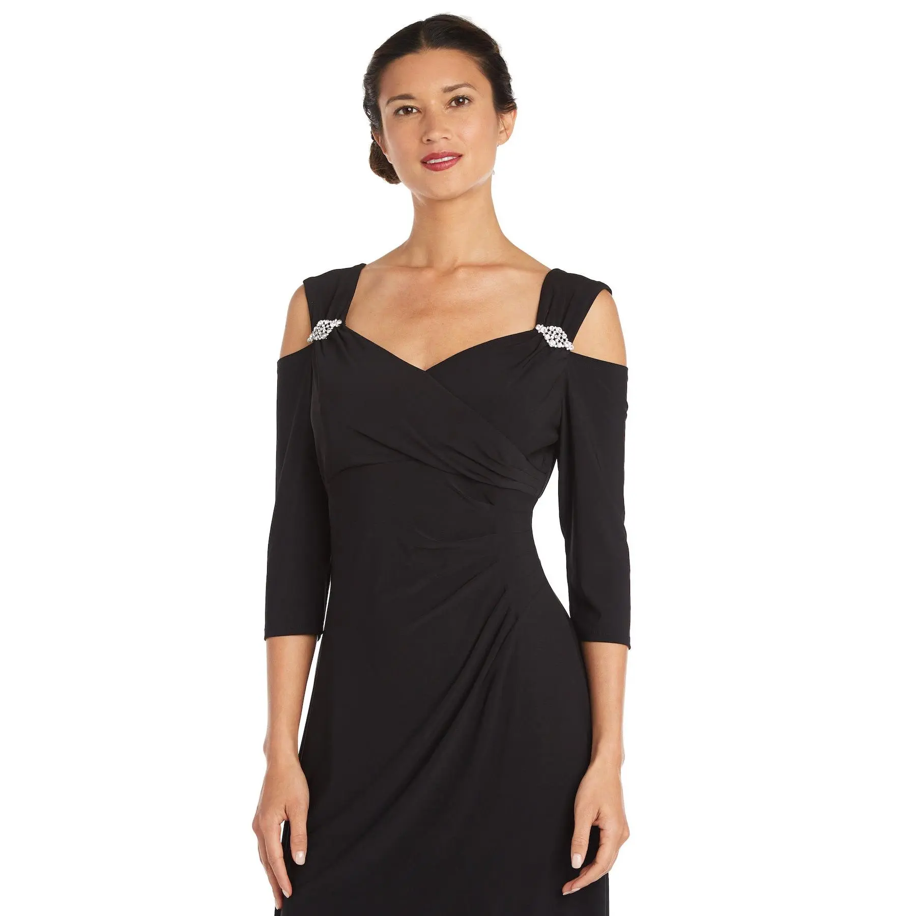 Column Evening Gown with Off the Shoulder Cutouts - Petite