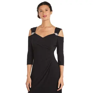 Column Evening Gown with Off the Shoulder Cutouts - Petite