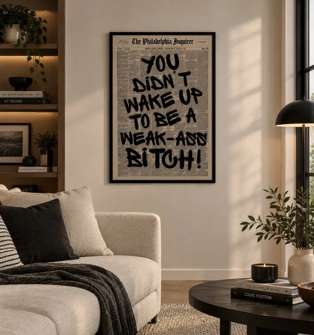 [Unframed Poster] Retro Weak Ass Bitch Newspaper Print, The Philadelphia Inquirer, Typography Poster, Motivational Quote Print, Wall Decor. Modern Wall Art