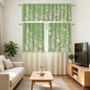 3pcs Fresh Plant Floral Pattern Curtains, Kitchen Living Room Decor Valance Set, Coffee Shop Restaurant Home Decor Drapes, No Pole