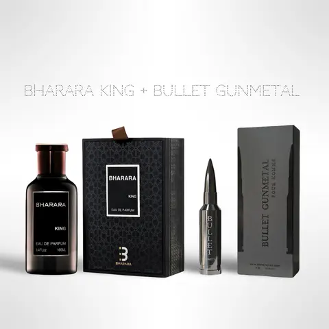 BHARARA King 100ml (3.4oz) & Bharara Bullet Gun Metal 75ml - Men's EDP Power Duo - Men's Colognes, Daily Wear Fragrance Pack Of 2