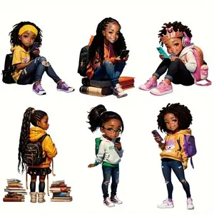 6-Piece African Girl Iron-On Transfer Stickers, DIY Fashion Design, Unique Patterns for T-Shirts, Sweaters, Hoodies, Durable Textile Accessories