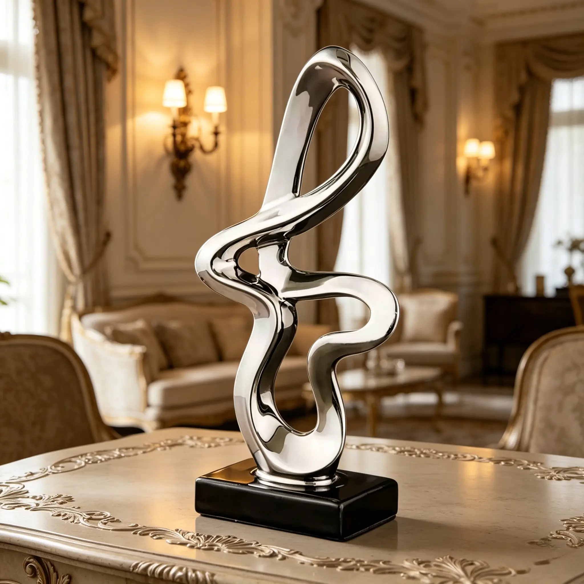 Modern Abstract Sculpture, Decorative Sculptures, Contemporary Art, Ceramic Texture Statue, Minimalist Art Piece, Luxury Home Decor, Silver Color Accent, Desktop Art, Tabletop Decor