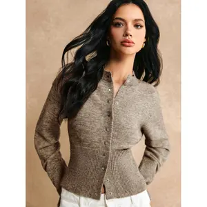 Short Slim Front Button Solid Color Long Sleeve Simple Casual Knit Cardigan, Sweater,Short Women's Sweater,Women's Sweaters,Knit Sweaters,Winter Women's Clothing,Fall Women's Clothing,FW24,Knitted Sweater Fabric Fit