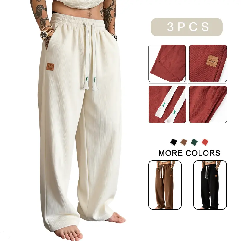Men’s Casual Athletic Menswear Trousers Relaxed Fit, Drawstring Adjustable Length, Stylish Design, Labeled Decoration, Multi Color Options, Comfortable Fabric, Suitable for Everyday Wear, Trouser