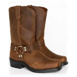 Men's Calf Boots - Square Toe, Tube Surface, Metal Ring Elements, Thick Heel, Western Cowboy Style, Closed Comfort, Suitable for All Seasons