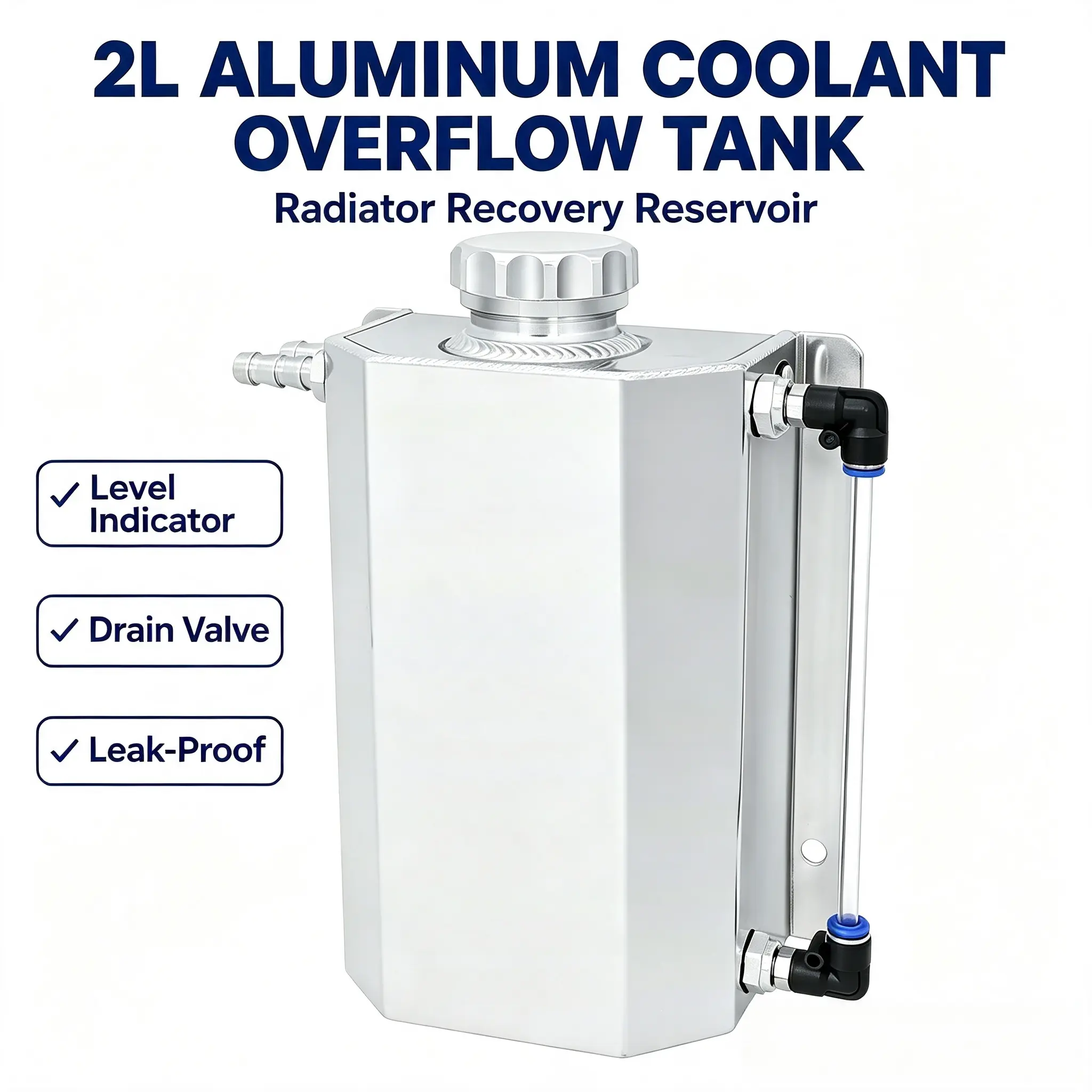 Radiator Coolant Overflow Tank, Coolant Recovery Tank Aluminum 2L Silver
