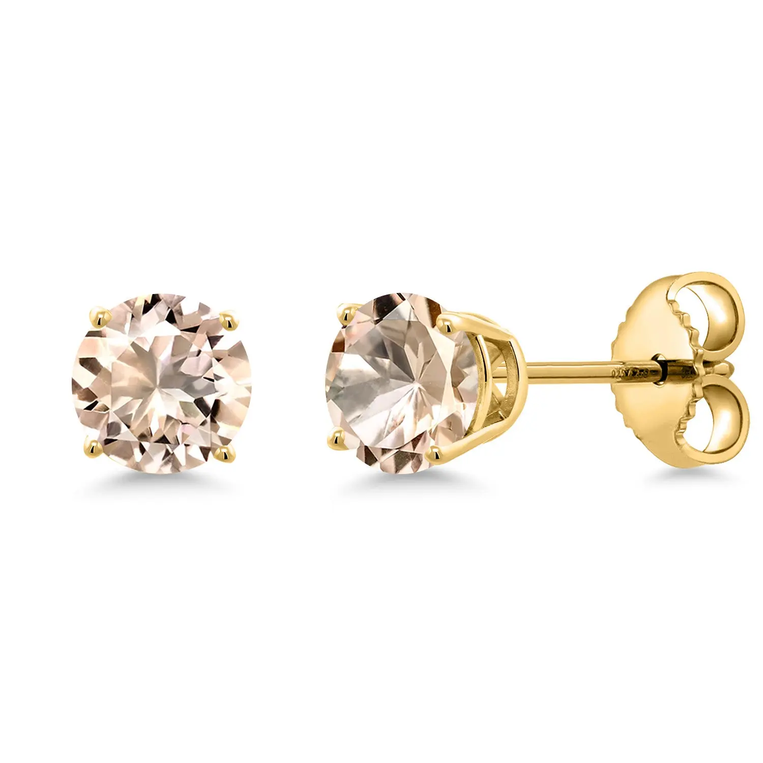 Gem Stone King 18K Yellow Gold Plated Silver Peach Morganite Stud Earrings for Women | 1.20 Cttw | Gemstone October Birthstone | Round 6MM, Circular Stud Earrings, High Quality Earrings