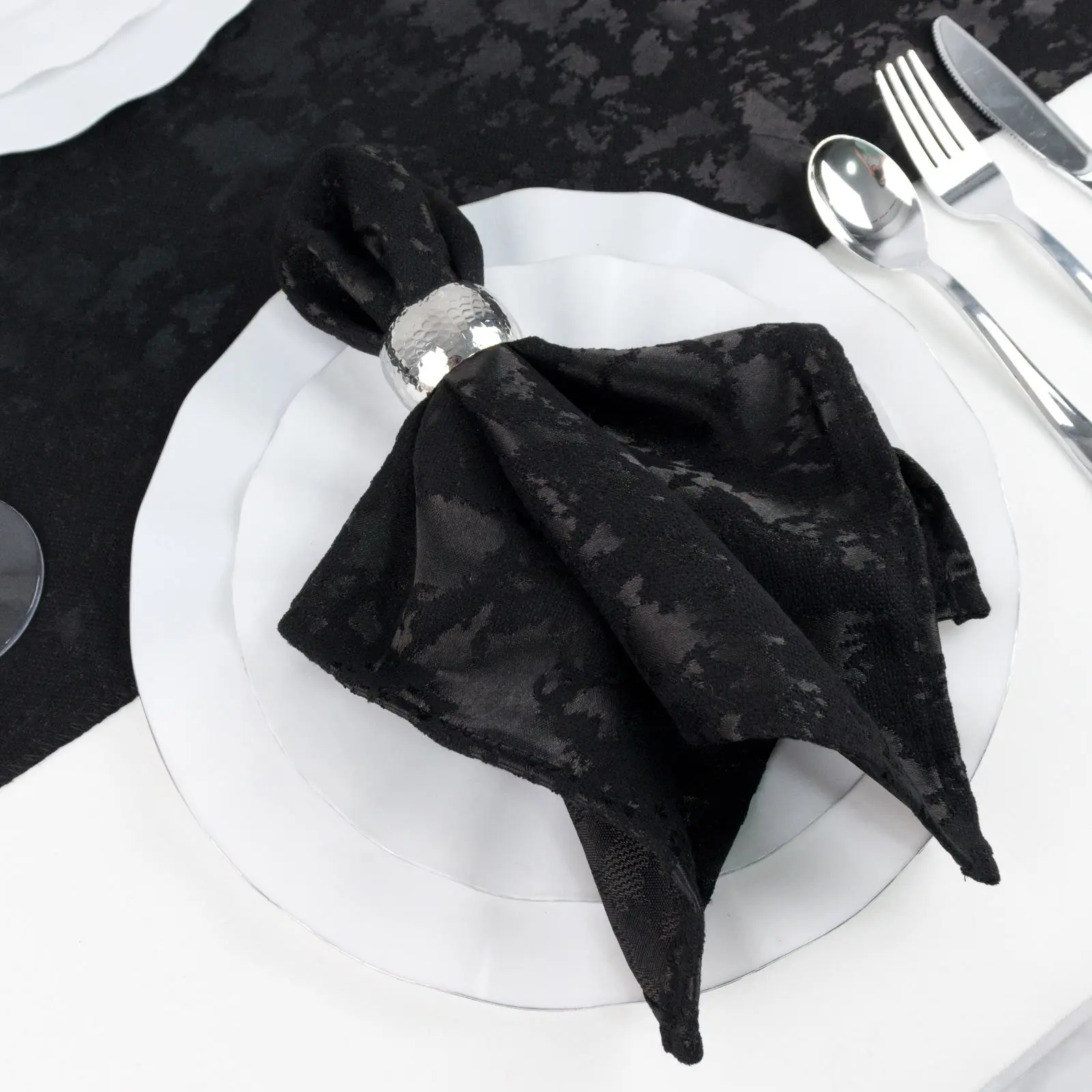 5 Pack Black Jacquard Cloth Napkins, 17"x17" - Abstract Watercolor Pattern