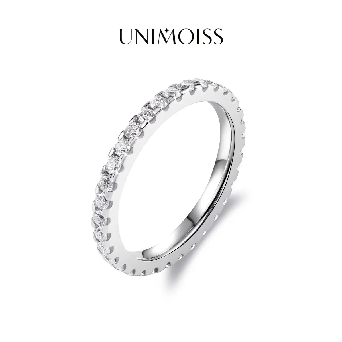 UniMoiss Eternity Ring Band VVS D Color Moissanite Women Engagement Wedding Ring Daily Costume Jewelry Accessories Perfect Birthday Engagement Wedding Anniversary Gifts For Her Women Wedding Set