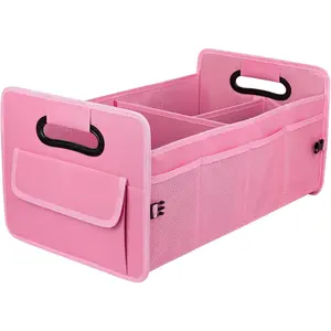 Trunk Organizer,  Organizers and Storage Collapsible Multi Compartment Container Box, Adjustable  Accessories for SUV Sedan , Standard Size, Pink