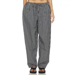 LIONESS Aura Pant in Navy Lemon Plaid