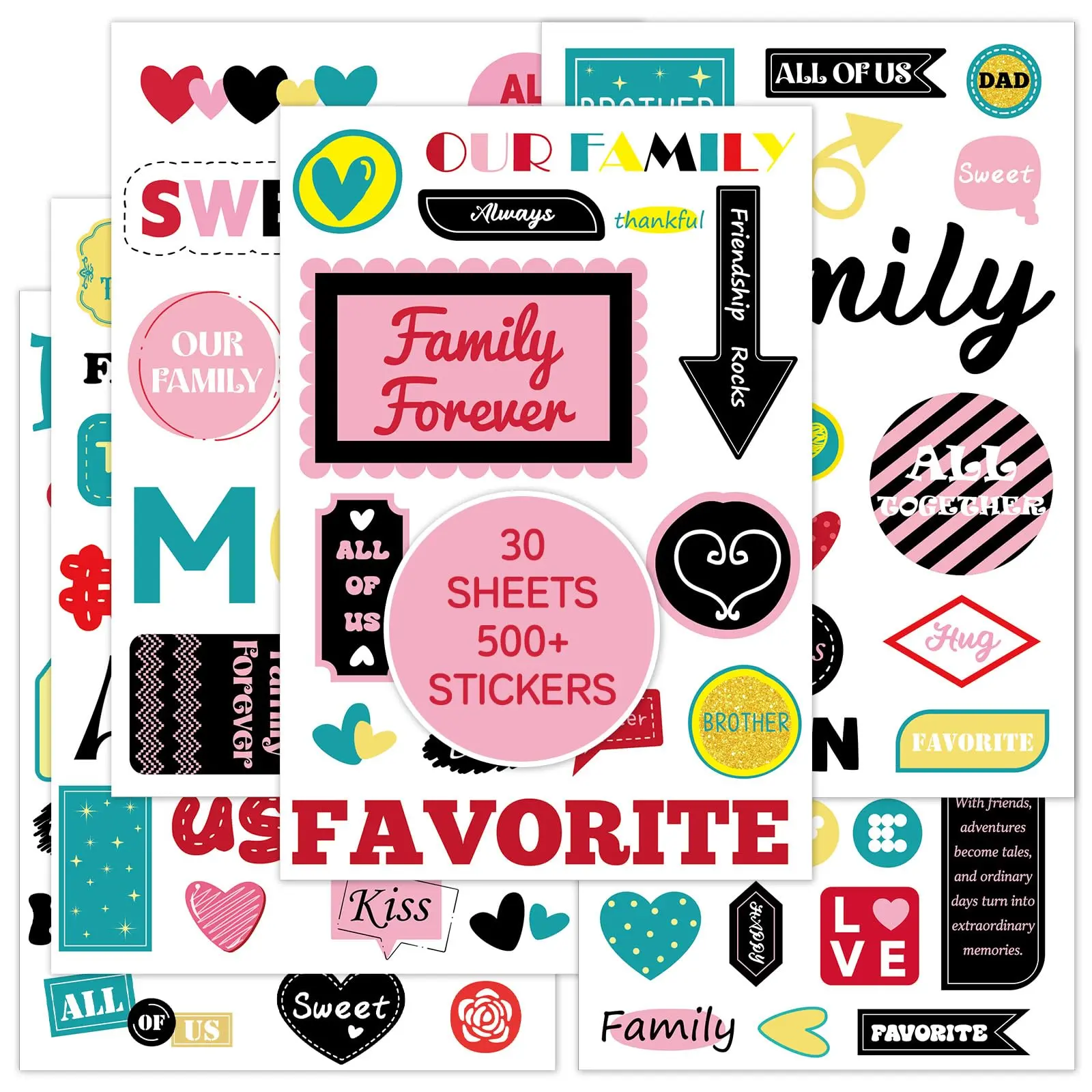 525 Pcs Family Theme Scrapbooking Sticker Decals Waterproof Happy Families Sticker Decor for Mother's Day Album Scrapbook Bottles Embellishment Art Crafts Project Wall Decor, 30 Sheet,back to school,back to school haul