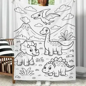 Dinosaur DIY Color Fillable Flannel Blanket - Premium Flannel Material No Markers Included Custom Dyed Fabric Soft Cozy Throw for Children Bedroom Decor Birthday Gift Friends Family Mother's Day Valentine's Day Christmas Gift