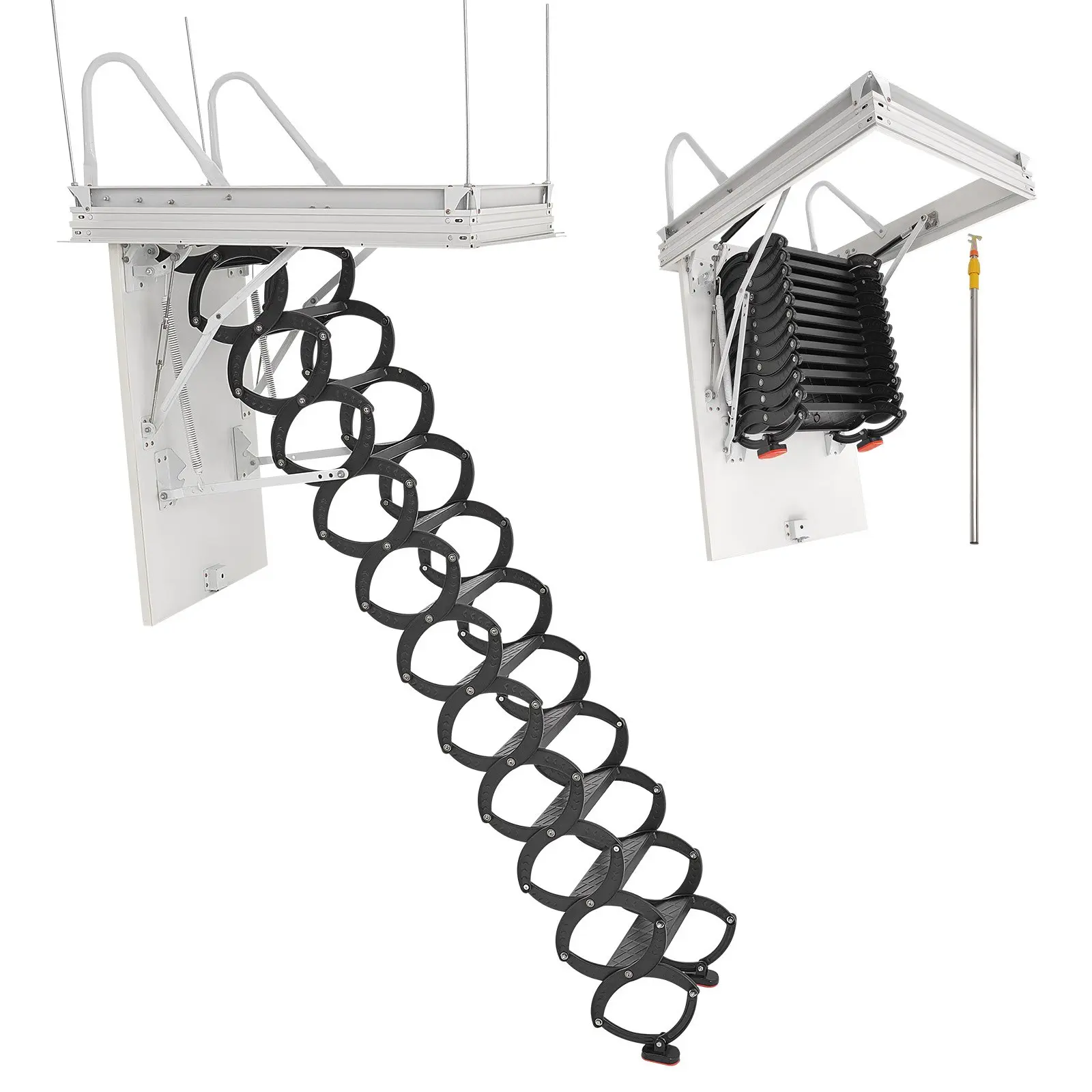 VEVOR Alloy Steel Attic Ladder, 660LBS/299.4KG Capacity Ceiling Stair, Fits 8.5-9.4 ft Ceilings & 39.4x27.5 in Openings, Pull-Down Retractable Stair with Pulling Rod for Loft Roof, Home Improvement Building Supply, 39.4X 27.5 Inch