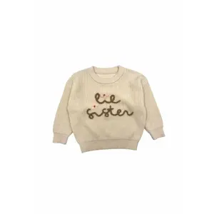Beige lil sister hand-embroidered pullover sweater