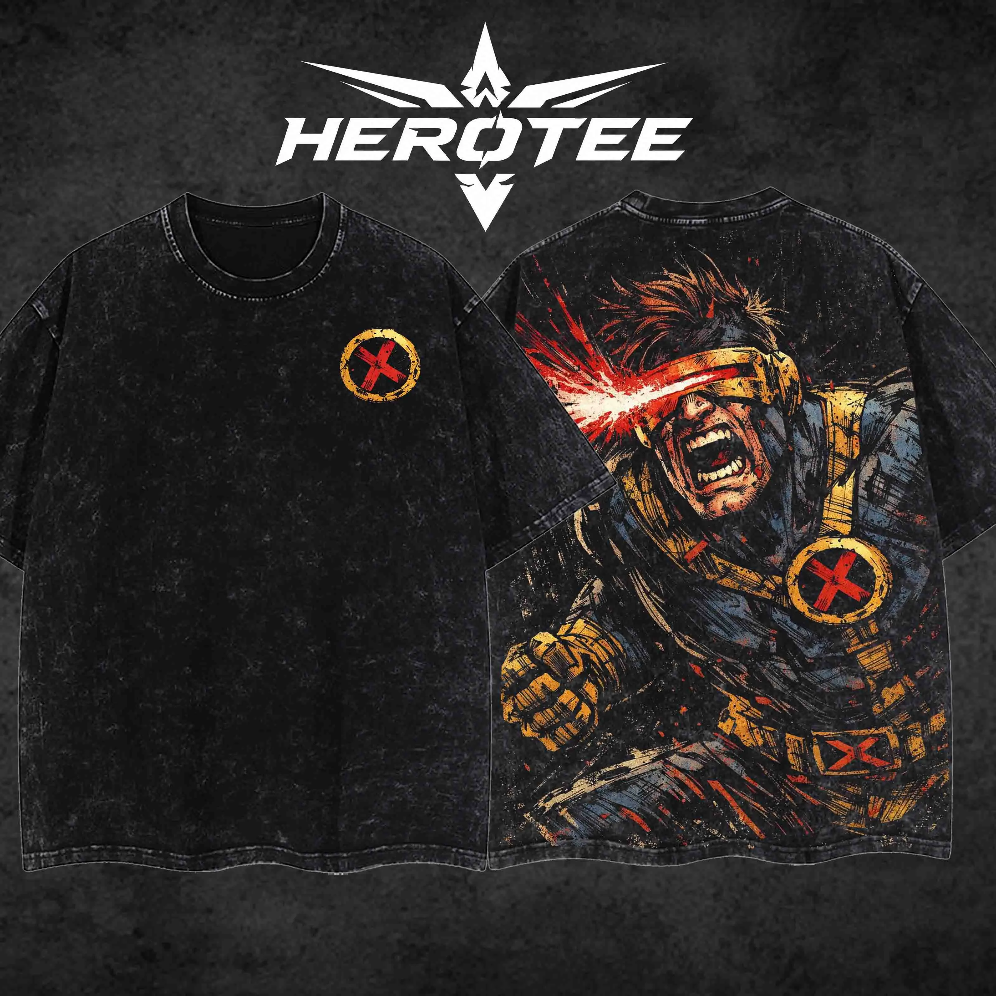 [ Hero Tee ]  "Cyclops" 3c Summers The Mutants X-Force MCU Comic Edition Double Printed Oversize Lightweight Acid Washed Tee Hoodie Sweater TV Series Graphic Design Top Cotton Streetwear Comic Superheroes T-Shirt Clothes Menswear