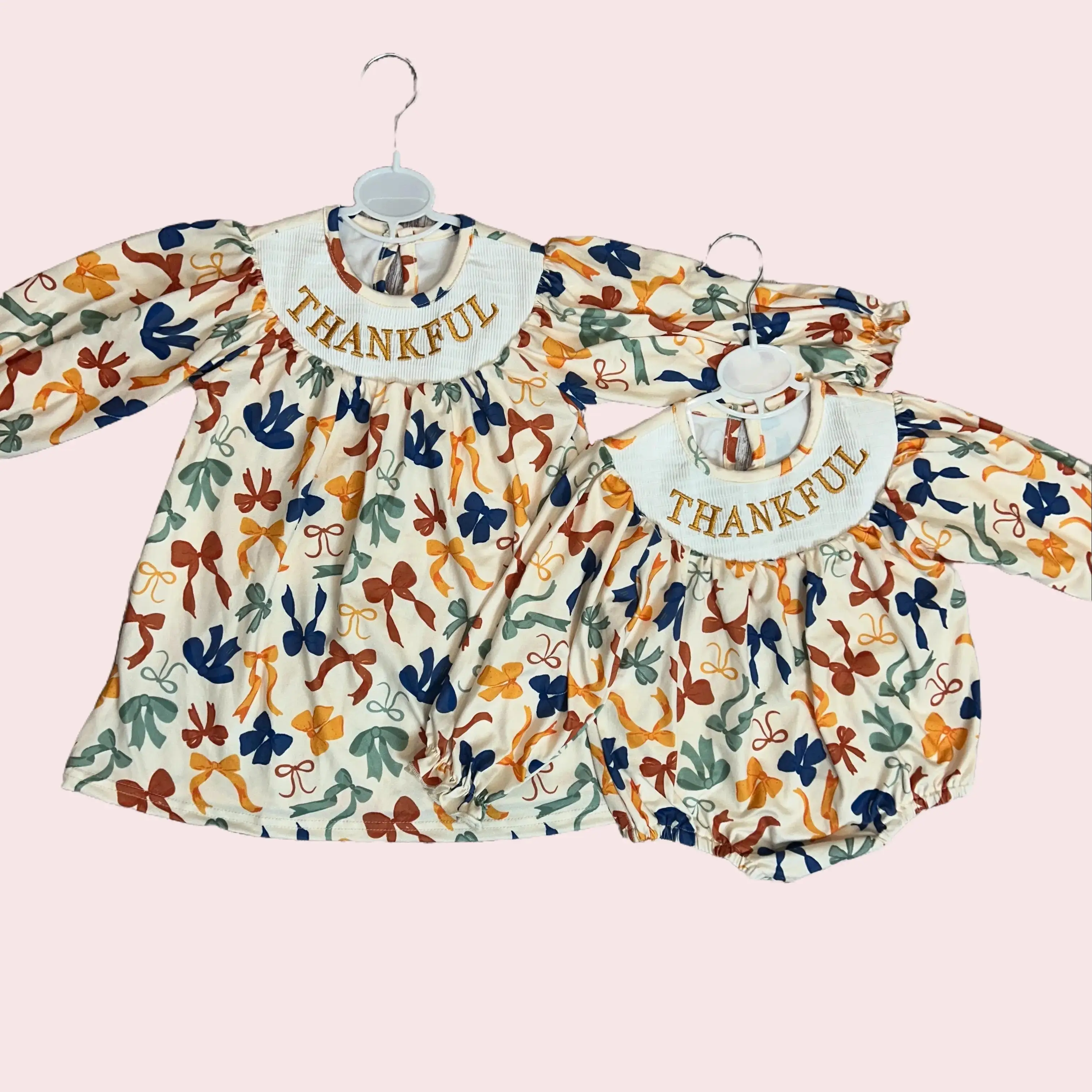 Thanksgiving Cuties: Matching Sister Outfits Packed with Sweetness Girls Dress Baby bubble Smocked Design