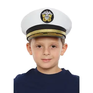 Navy Admiral Hat For Kids - White Navy Captain Costume Accessory for Boys & Girls - Perfect for Halloween, Role Play, Pretend Play Fun, Theme Party & Cosplay -